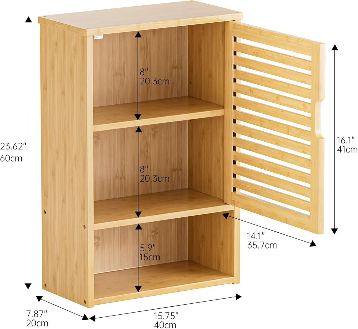 Wall Cabinet Small Bathroom Mounted Bamboo - Image 3