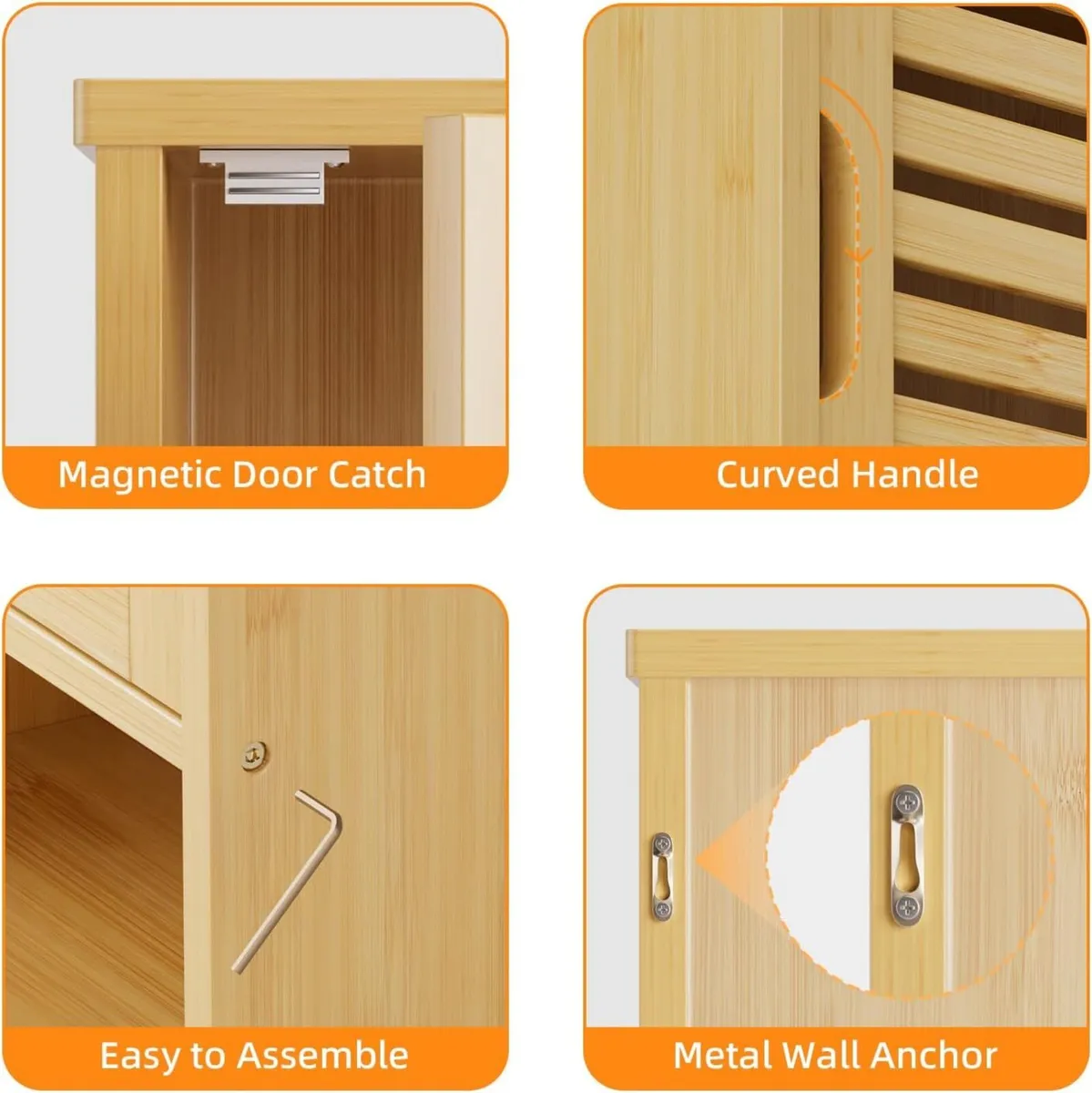 Wall Cabinet Small Bathroom Mounted Bamboo - Image 4