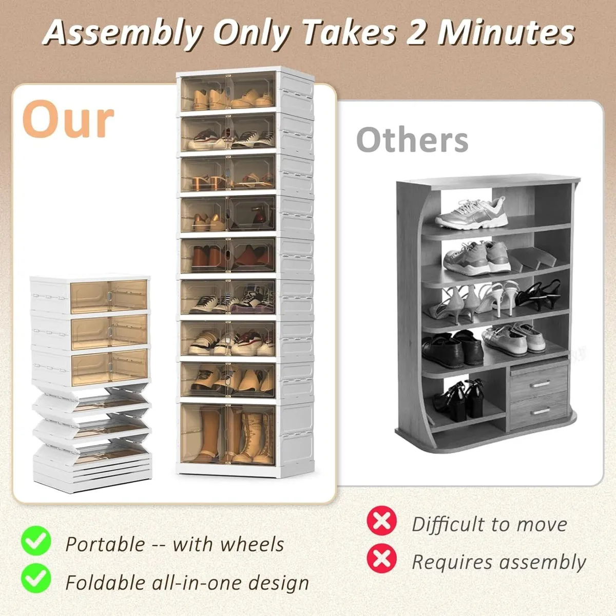 Foldable Stackable Shoe Storage Cabinet 9 Tiers - Image 3
