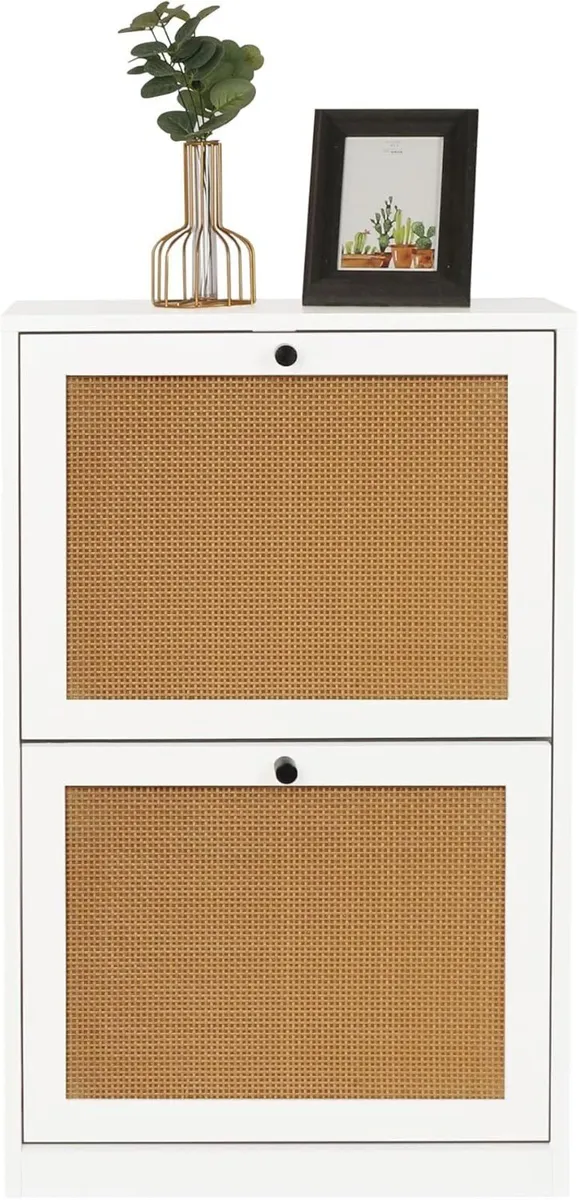 Rattan Shoe Cabinet 84 x 51 23 cm 2 Flip Drawer - Image 1