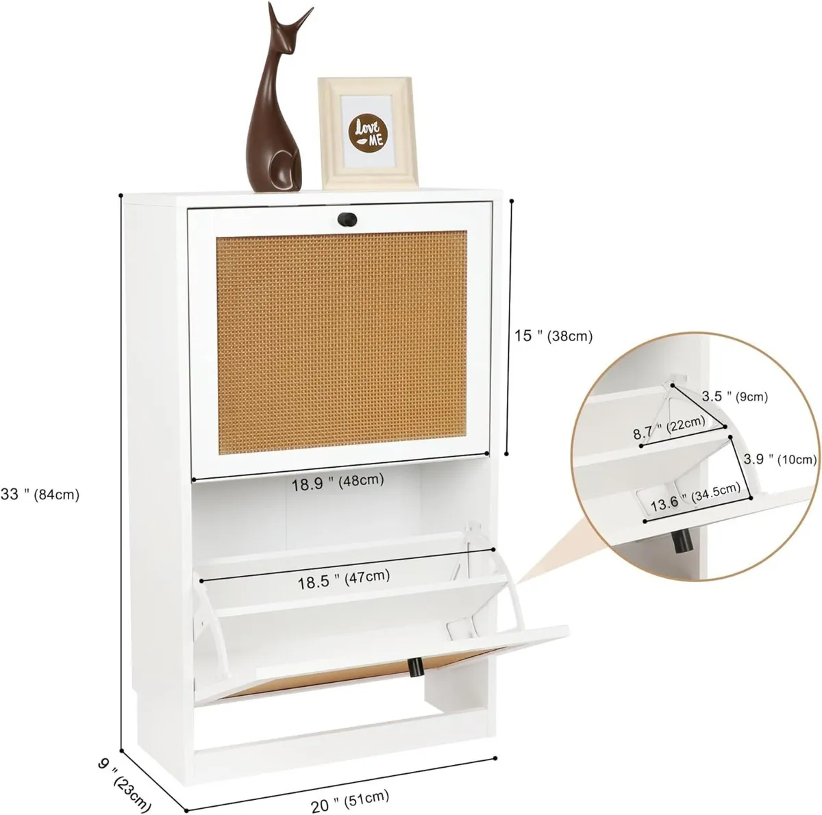 Rattan Shoe Cabinet 84 x 51 23 cm 2 Flip Drawer - Image 3