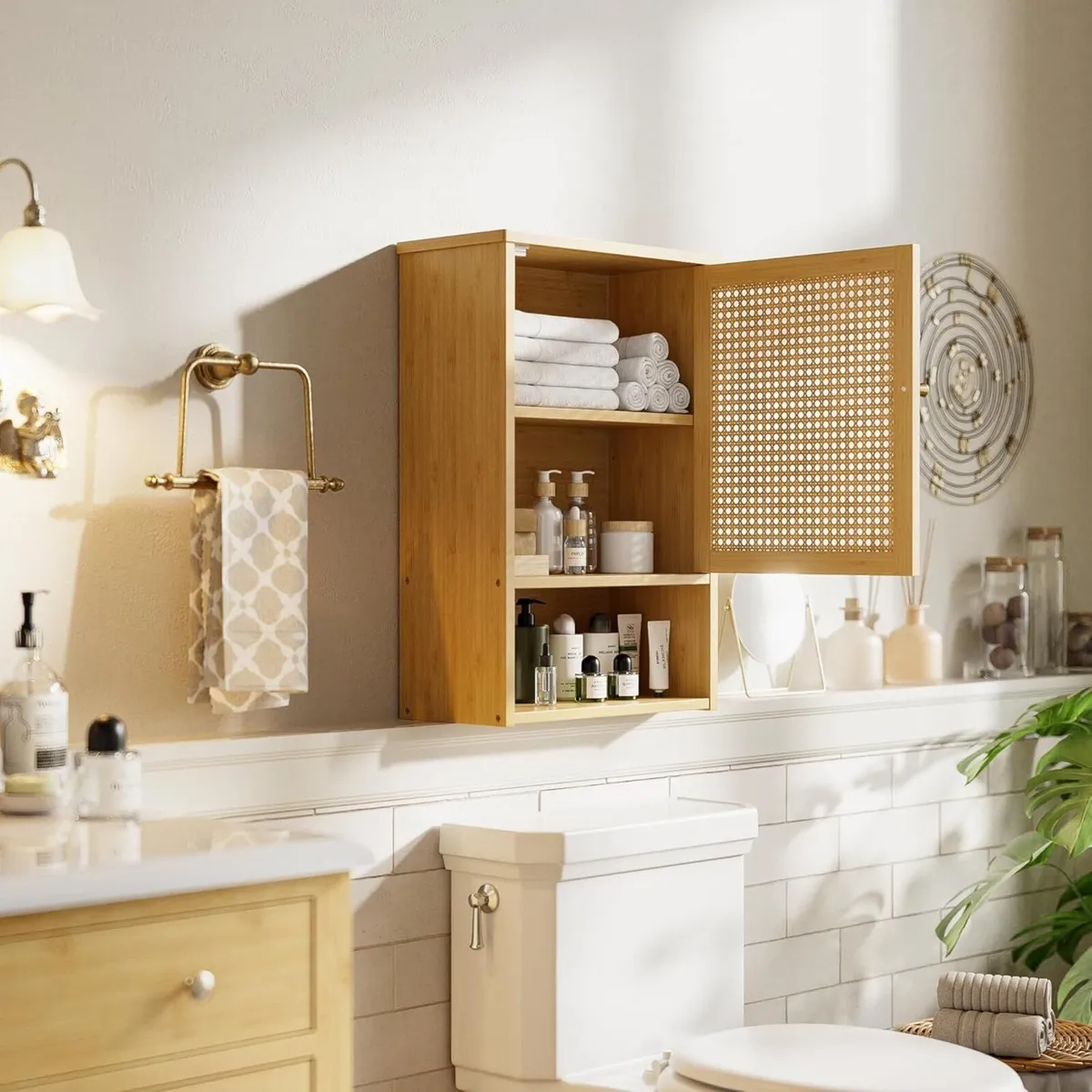 Bathroom Wall Cabinet Bamboo Over-The-Toilet - Image 2