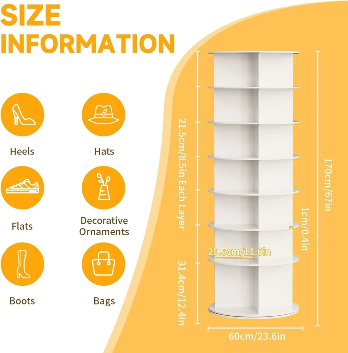 Rotating Shoe Rack Tower 7 Tier Spinning Display - Image 3