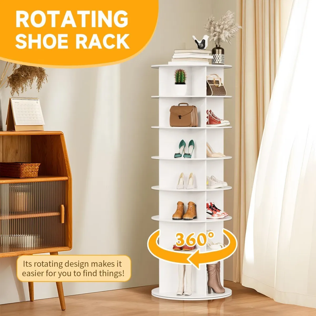 Rotating Shoe Rack Tower 7 Tier Spinning Display - Image 4