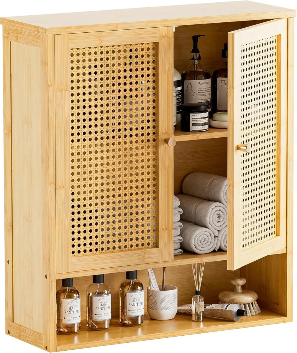 Rattan Bathroom Wall Cabinet Bamboo Medicine - Image 1