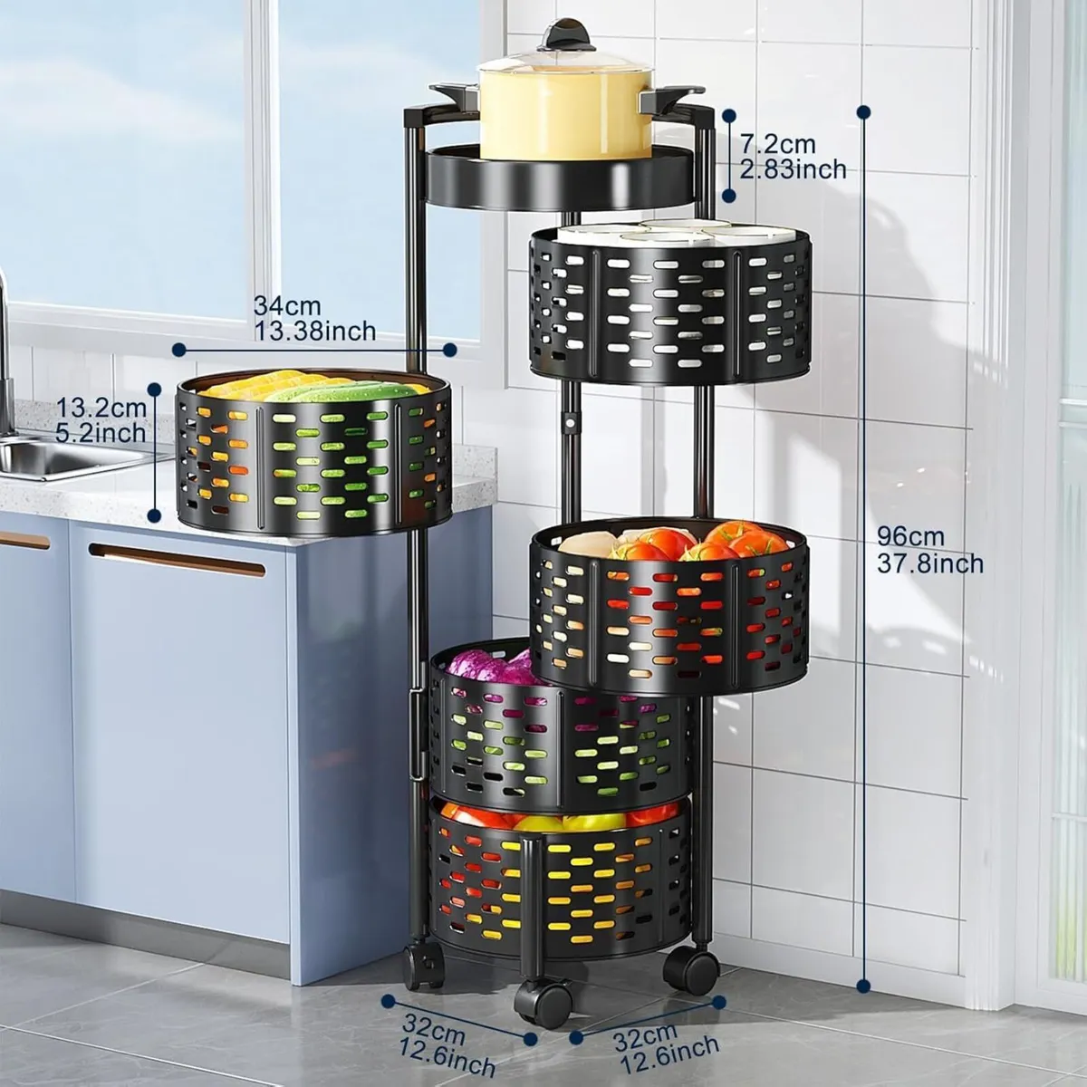 5-Tier 360degrees Rotating Metal Storage Rack - Image 2