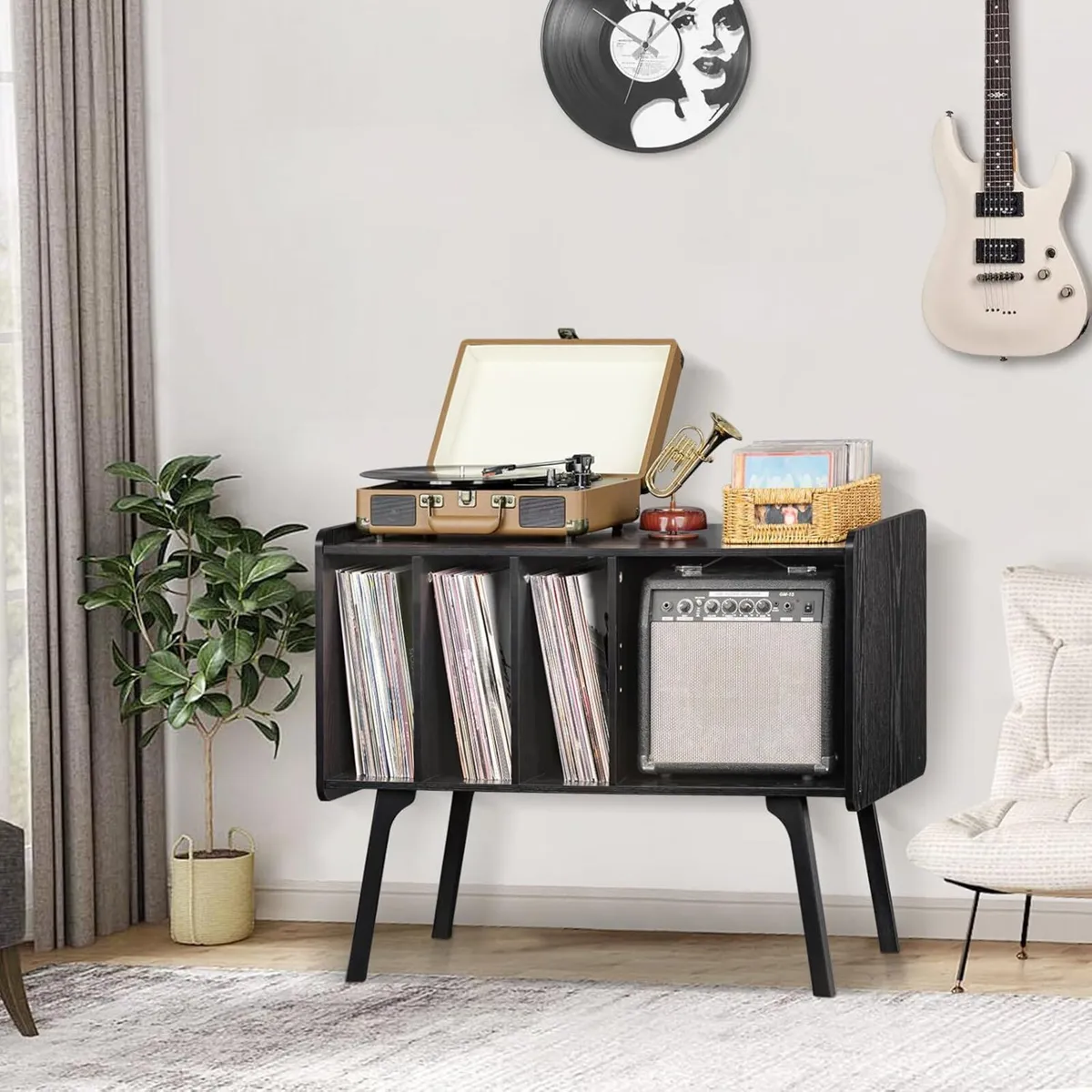 Record Player Stand with 4 Cabinet Holds Up to - Image 2