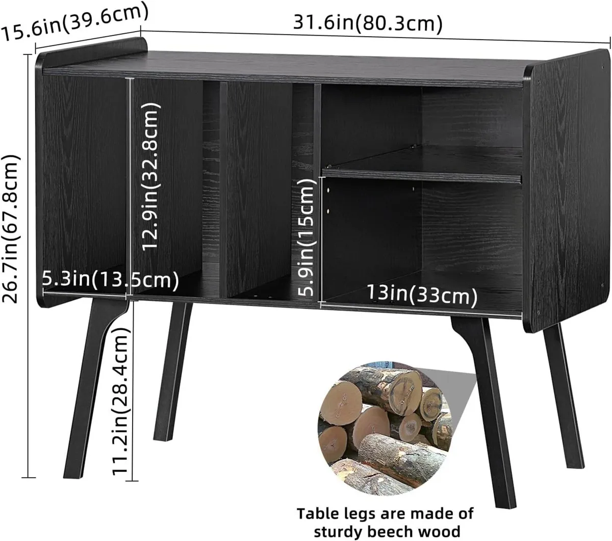 Record Player Stand with 4 Cabinet Holds Up to - Image 3