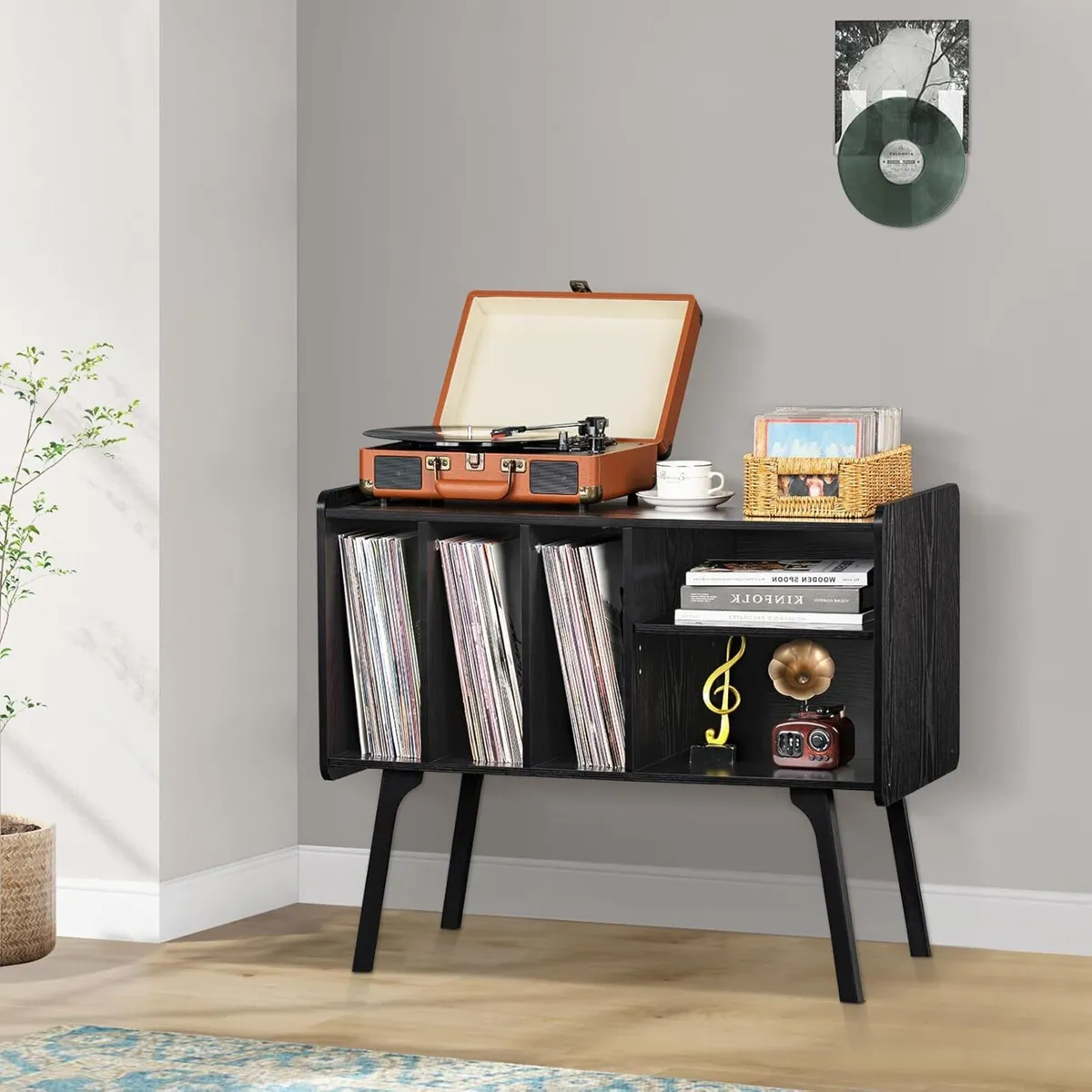 Record Player Stand with 4 Cabinet Holds Up to - Image 4