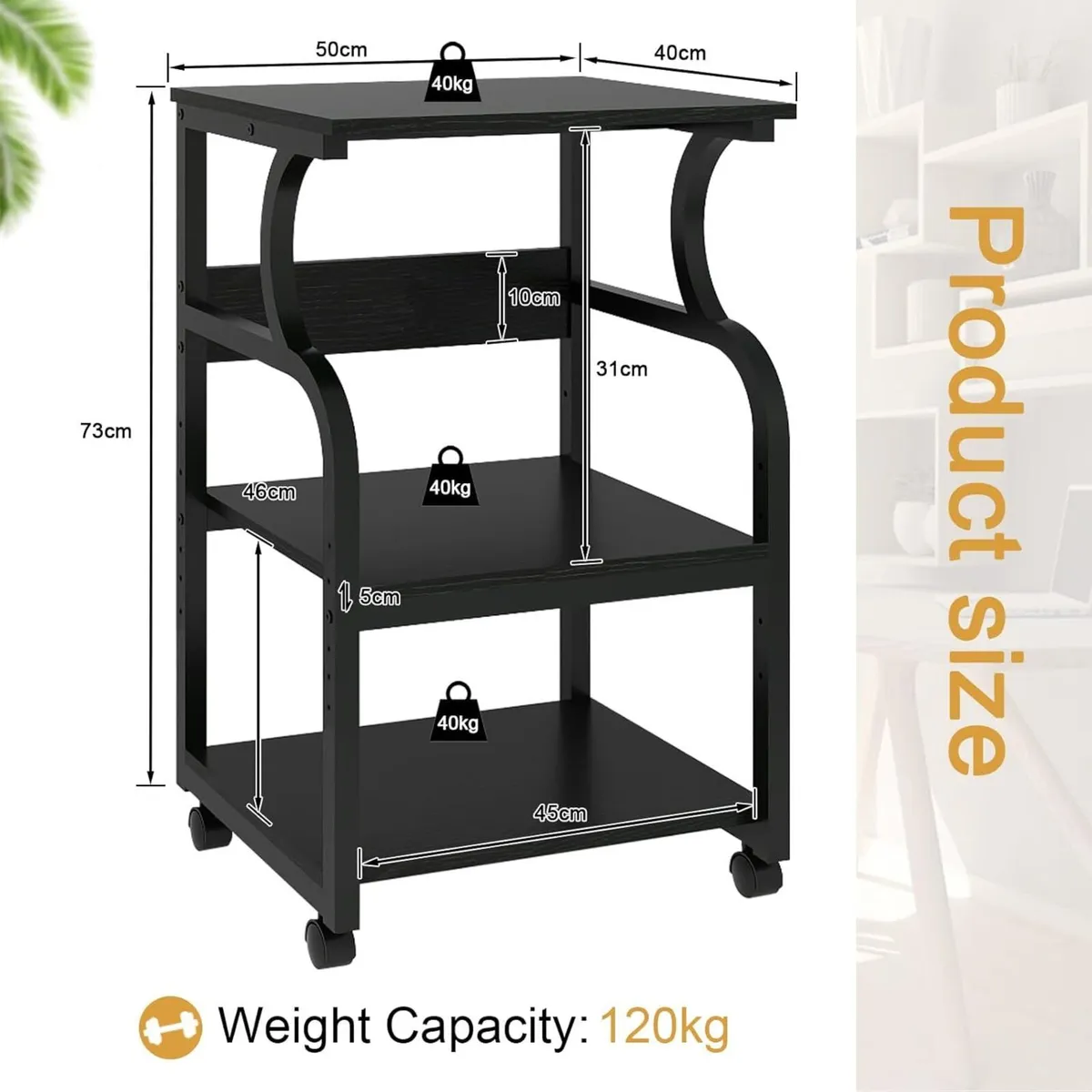 50x40x73cm Large Printer Stand Table Storage Unit - Image 3