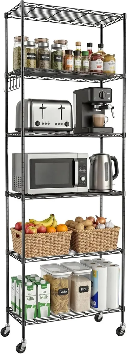 6-Tier Standing Storage Shelf with Wheels Height - Image 1