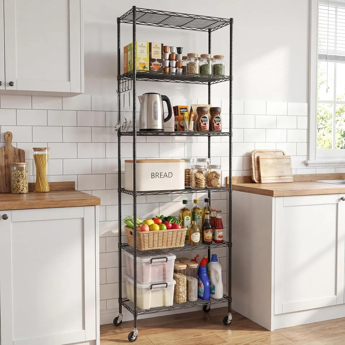6-Tier Standing Storage Shelf with Wheels Height - Image 2