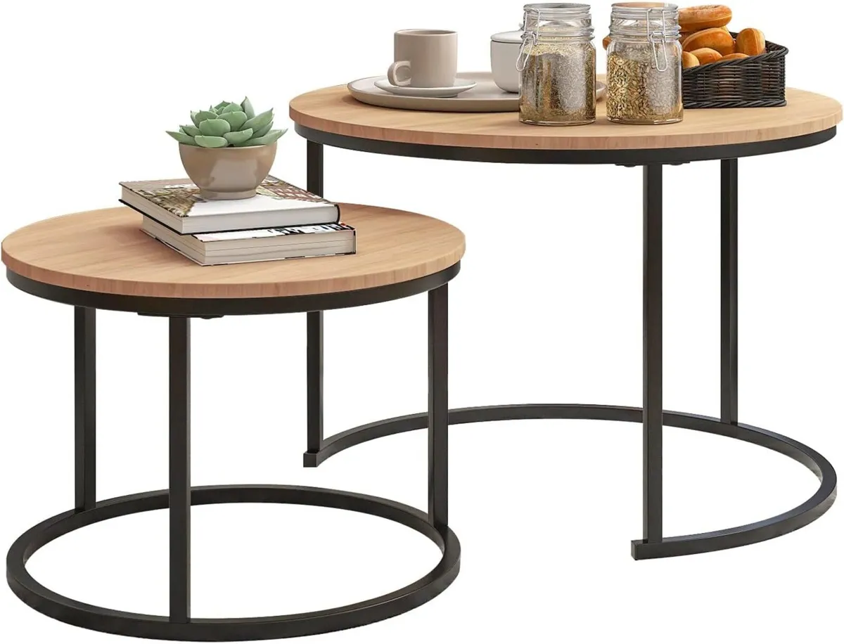 Round Nesting Coffee Table Set of 2 for Living - Image 1