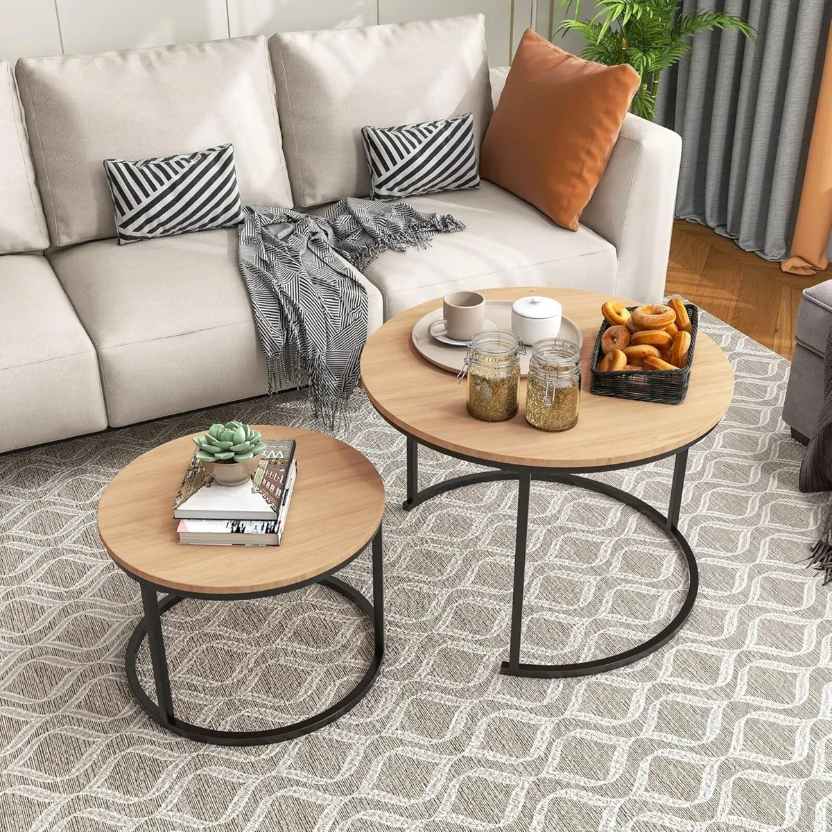Round Nesting Coffee Table Set of 2 for Living - Image 2