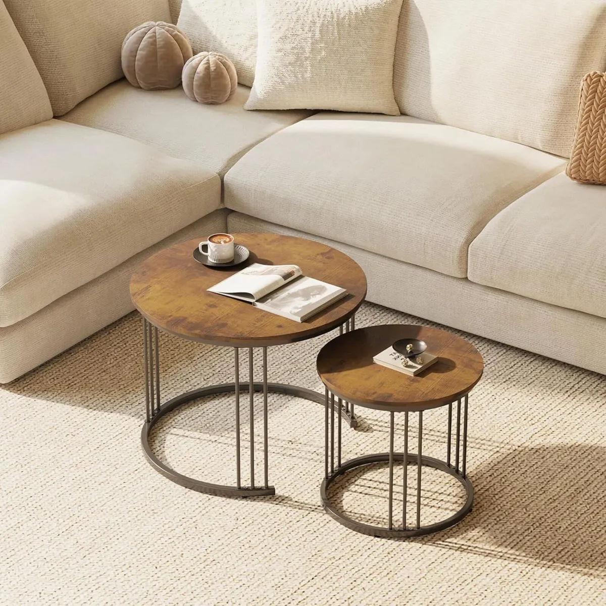 Round Coffee Tables Set of 2 End Table Nesting - Image 1