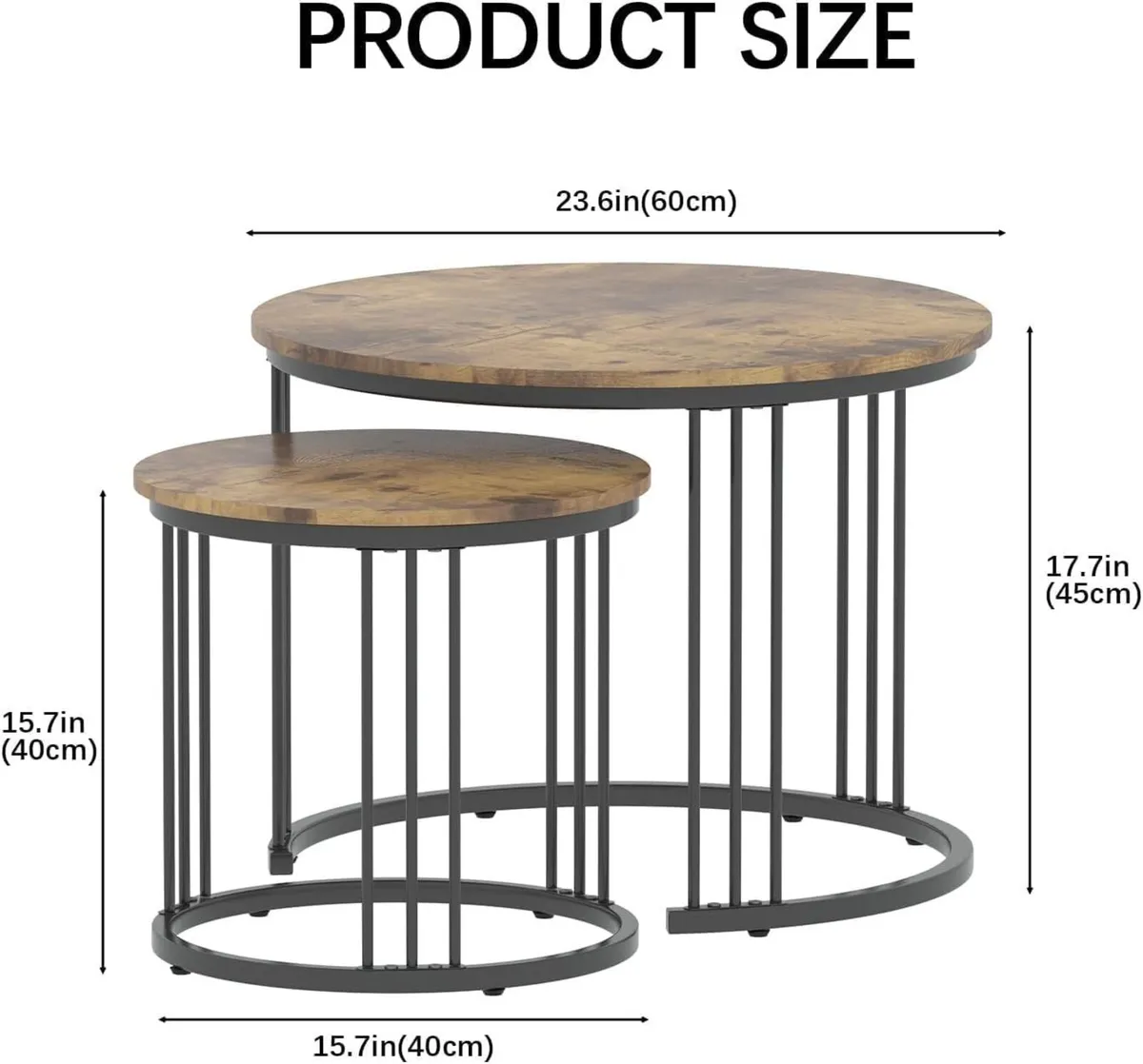 Round Coffee Tables Set of 2 End Table Nesting - Image 2