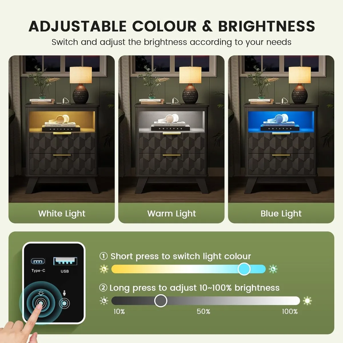 Smart Bedside Table with Charging Station and - Image 3