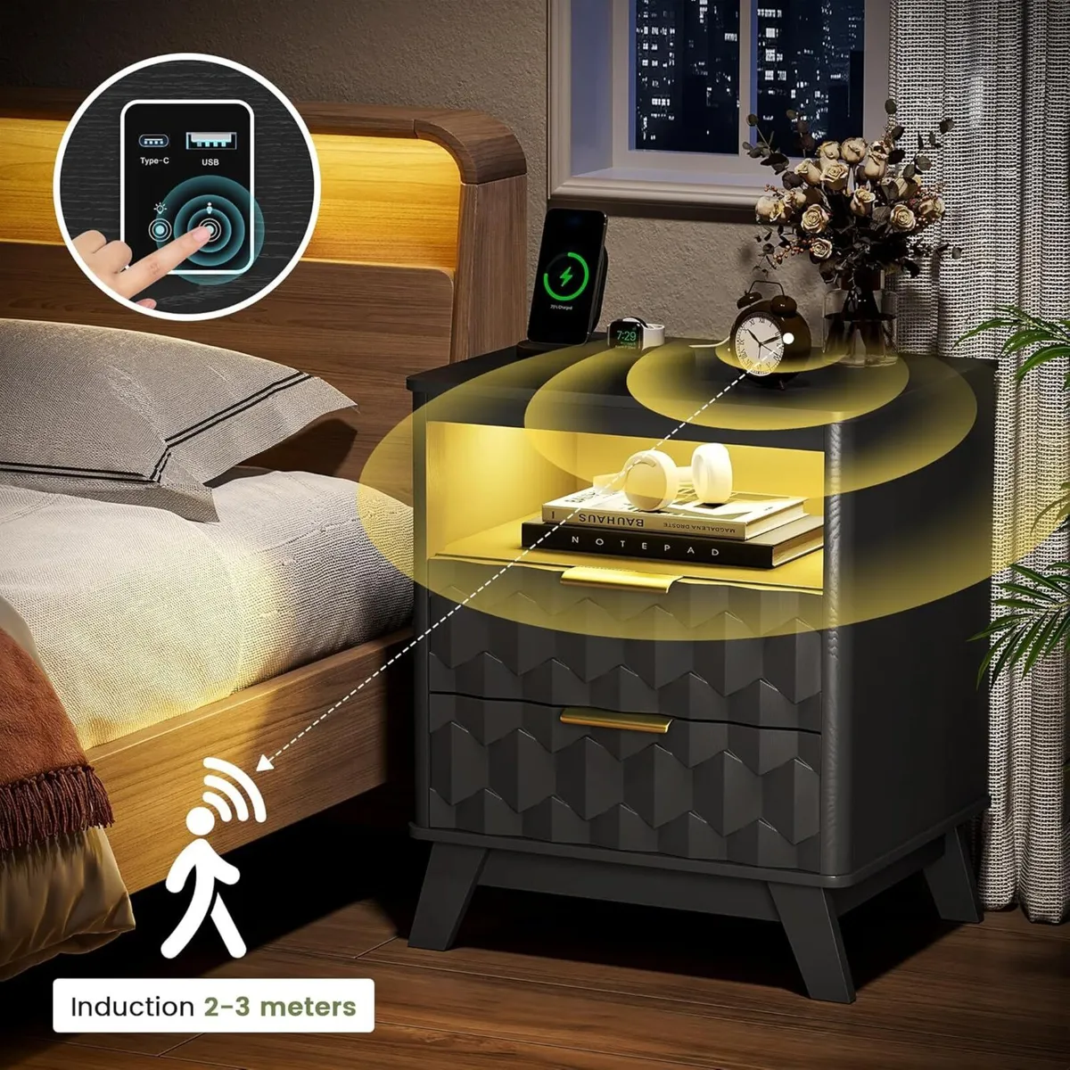 Smart Bedside Table with Charging Station and - Image 4