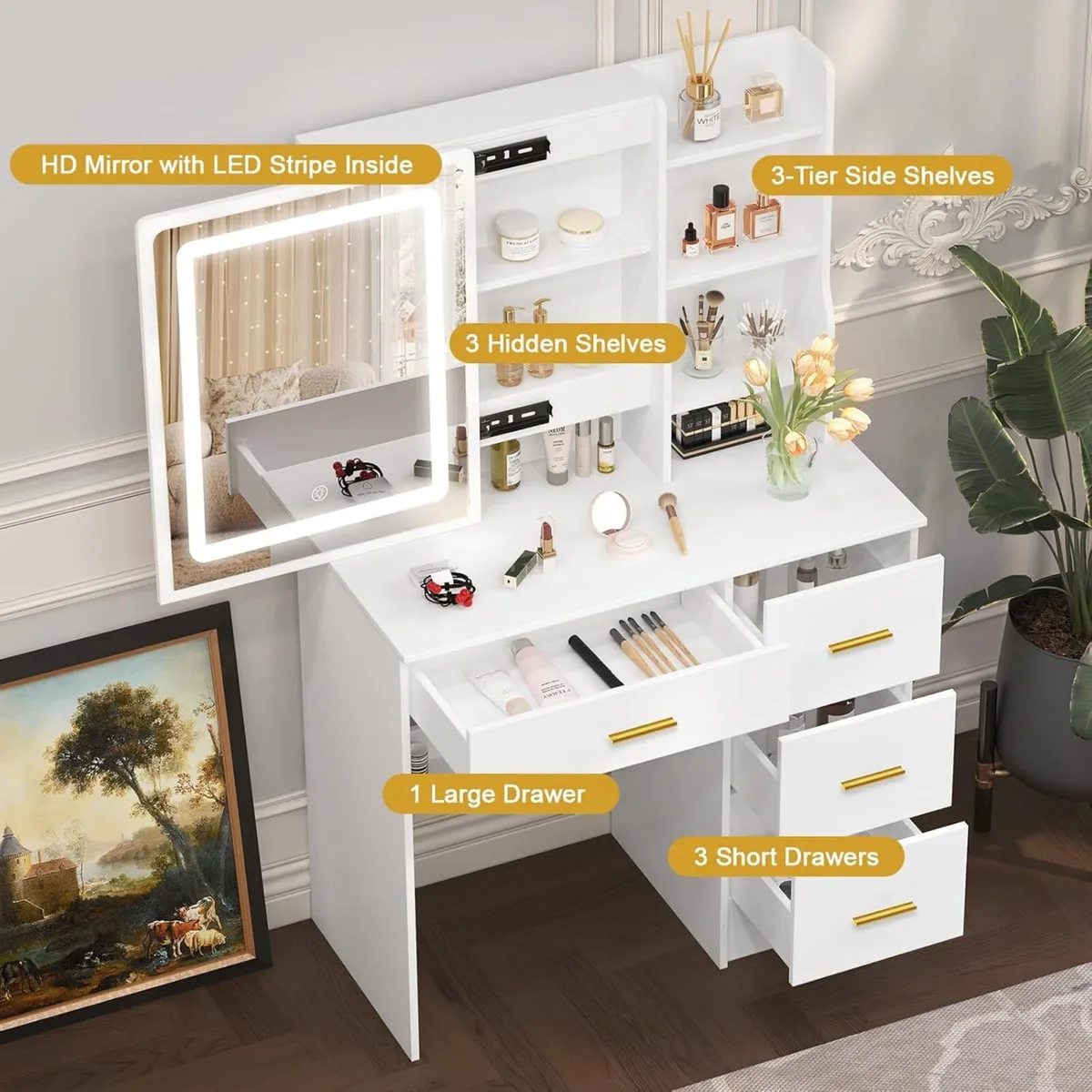 Small Dressing Table with Sliding Mirror Makeup - Image 4