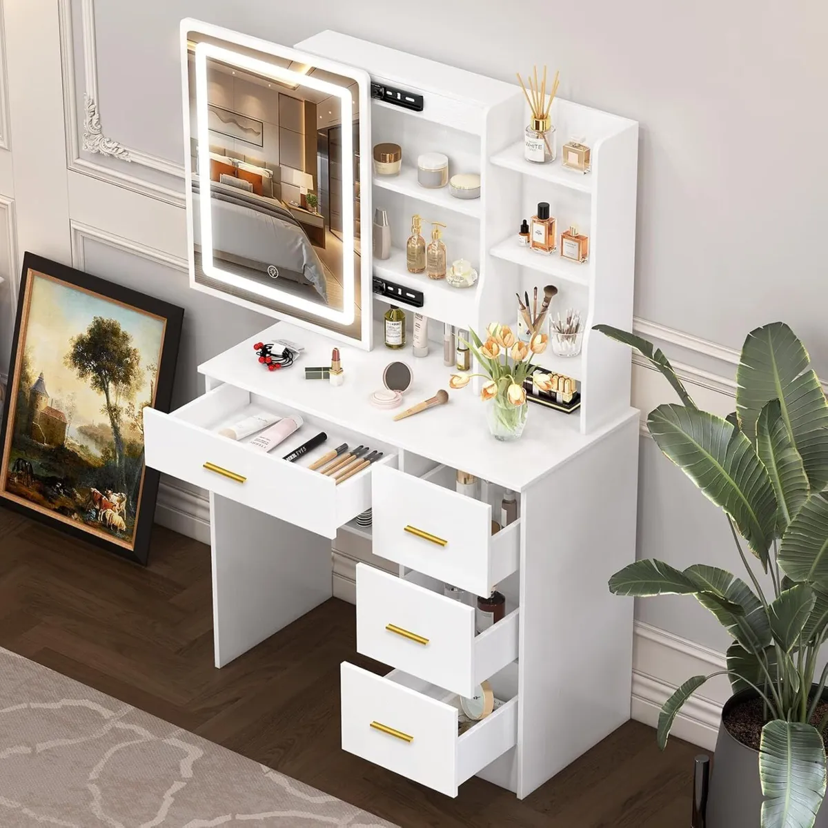 Small Dressing Table with Sliding Mirror Makeup - Image 2