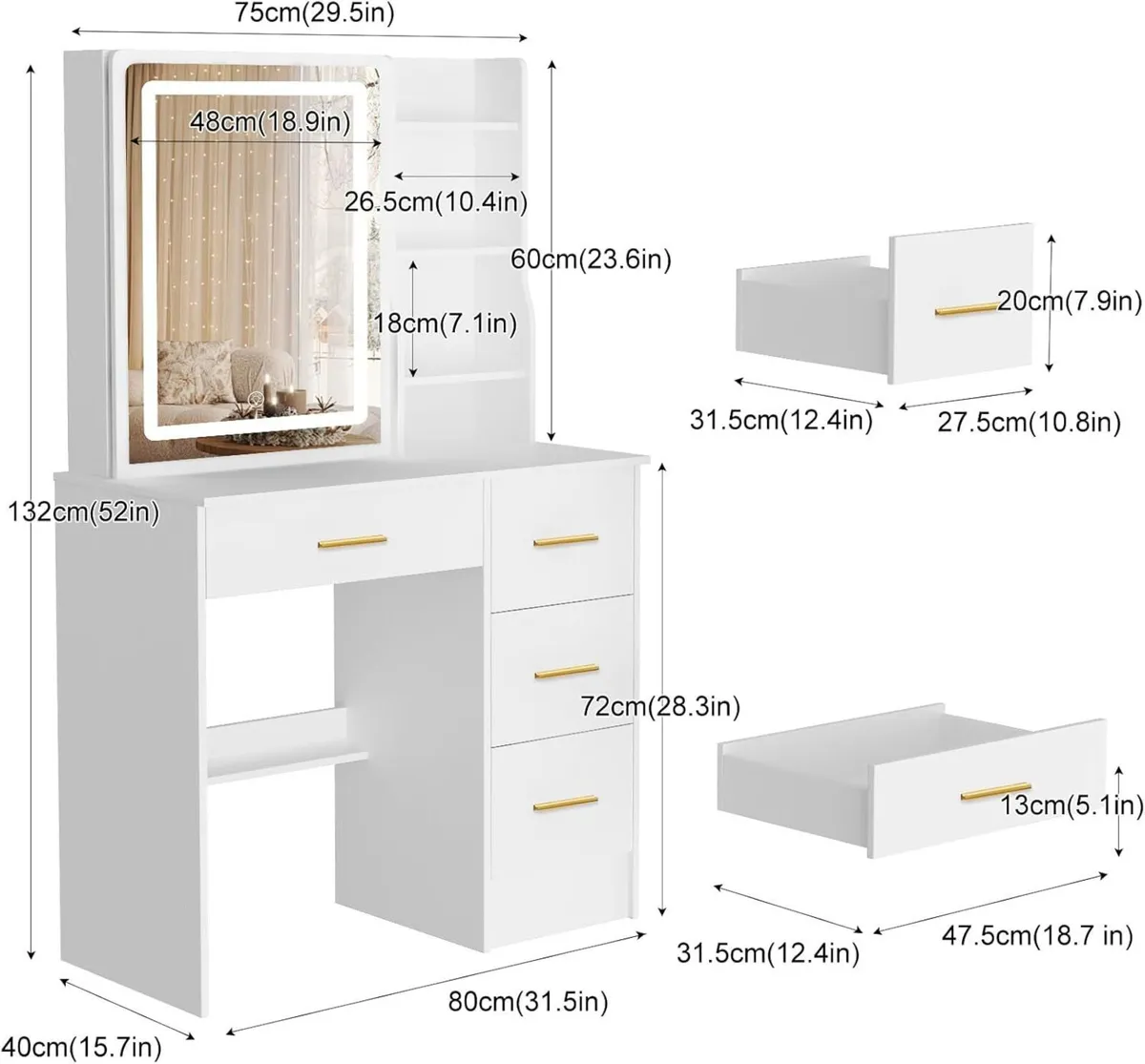 Small Dressing Table with Sliding Mirror Makeup - Image 3