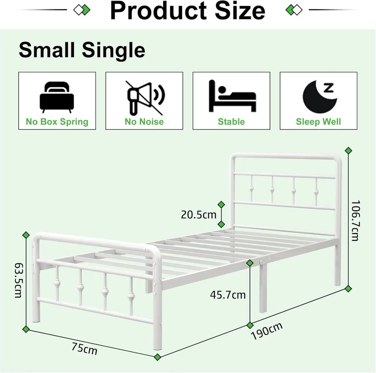 Small Single Bed Frame 2ft6 with Headboard and - Image 2