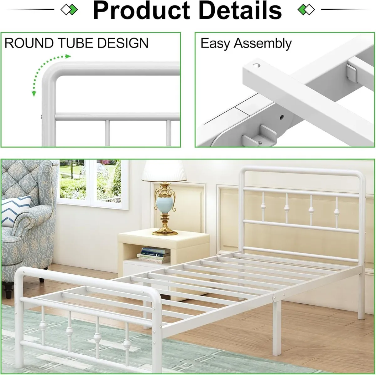 Small Single Bed Frame 2ft6 with Headboard and - Image 4