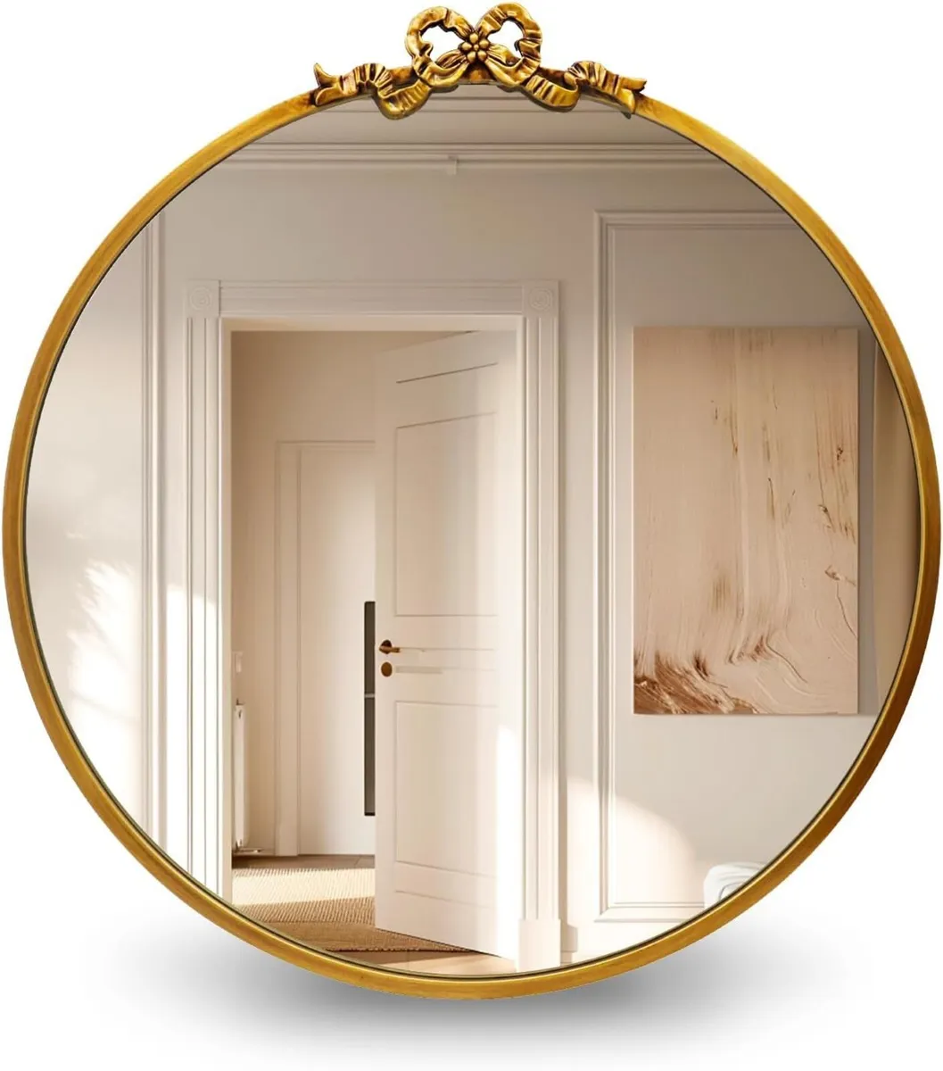 Vintage Round Gold Wall Mirror Bathroom Vanity - Image 1