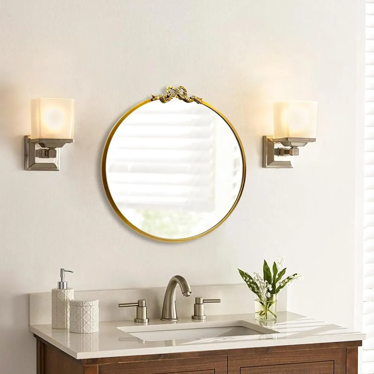 Vintage Round Gold Wall Mirror Bathroom Vanity - Image 2