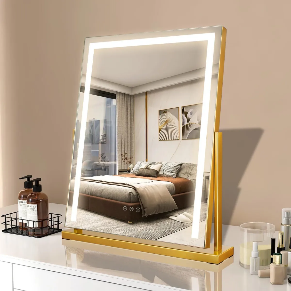 Gold Square dressing table mirror with lights 3 - Image 1