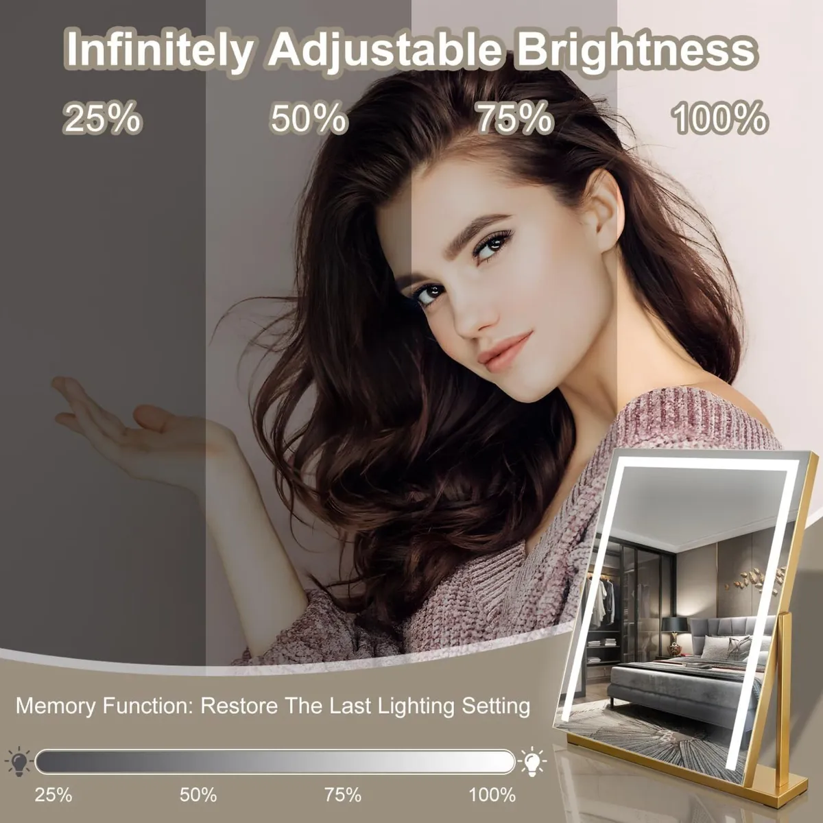 Gold Square dressing table mirror with lights 3 - Image 3