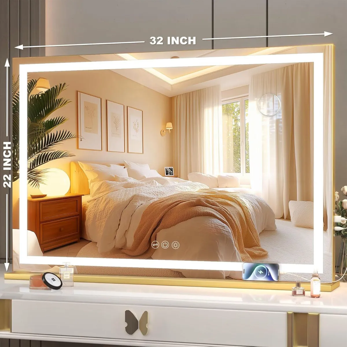 Vanity Mirror with Lights 80 x 55cm LED Makeup - Image 2