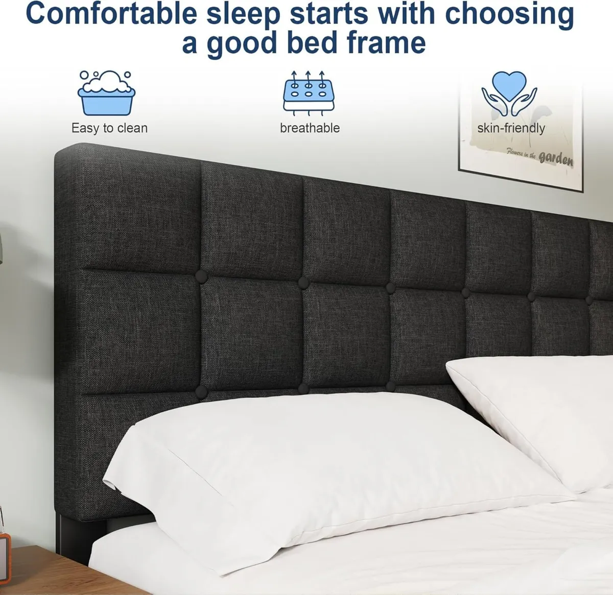 Double Bed Frame Easy Assembly Sturdy Wooden Slat - Image 4