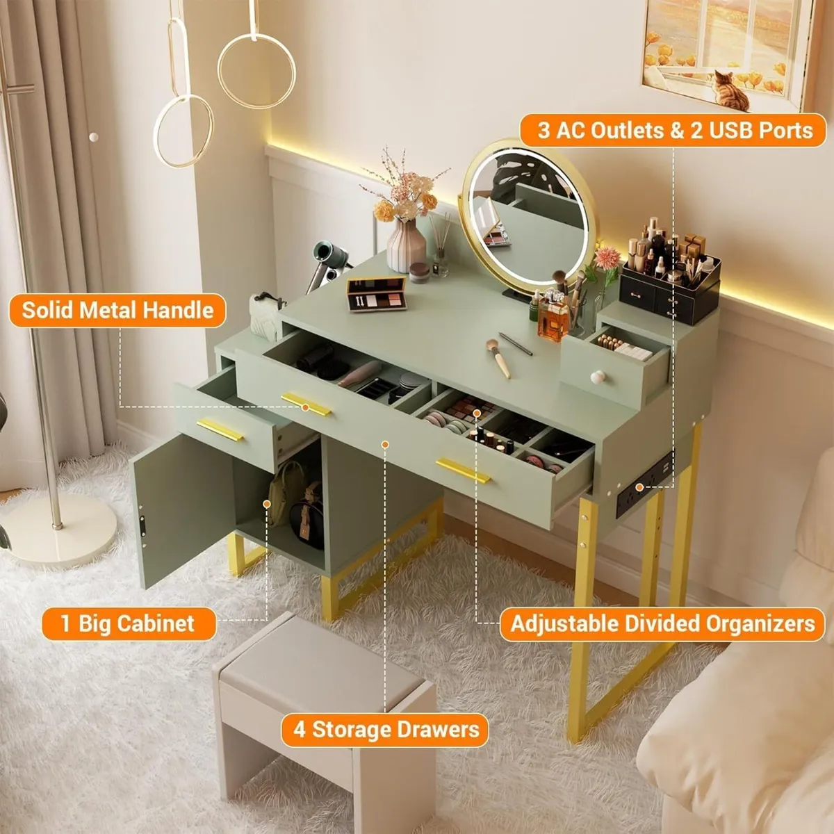 Dressing Table Vanity Desk with 4 Storage Drawers - Image 4