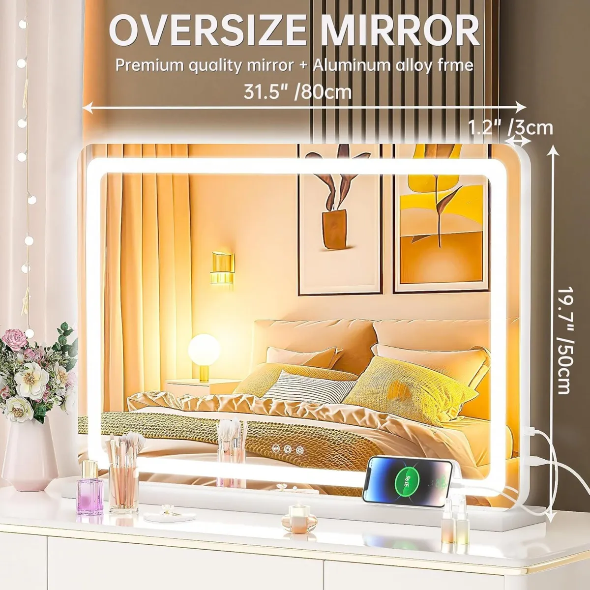 Vanity Mirror with Lights 80 x 50cm LED Makeup - Image 2