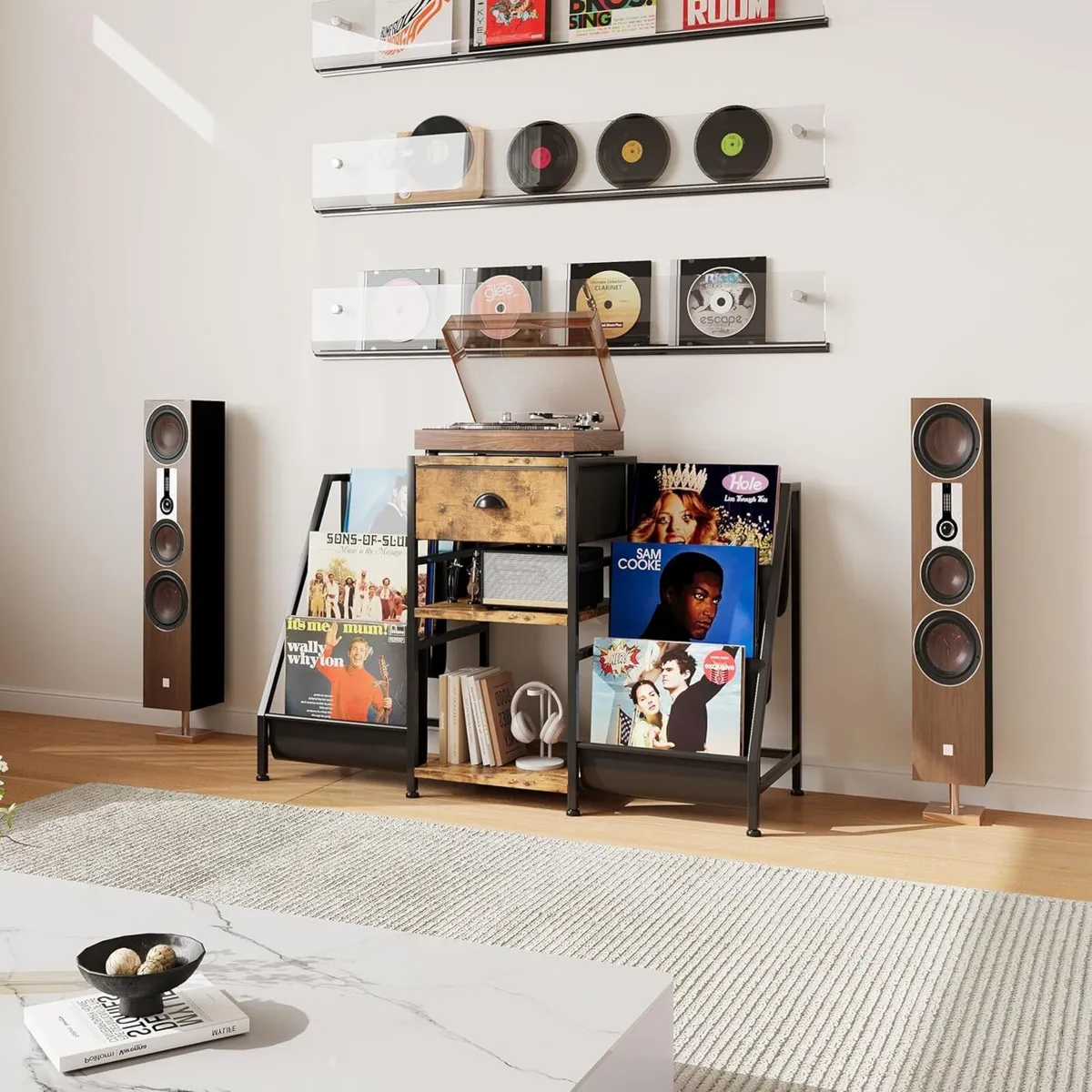 Vinyl Record Player Stand with 3-Tier Storage - Image 2