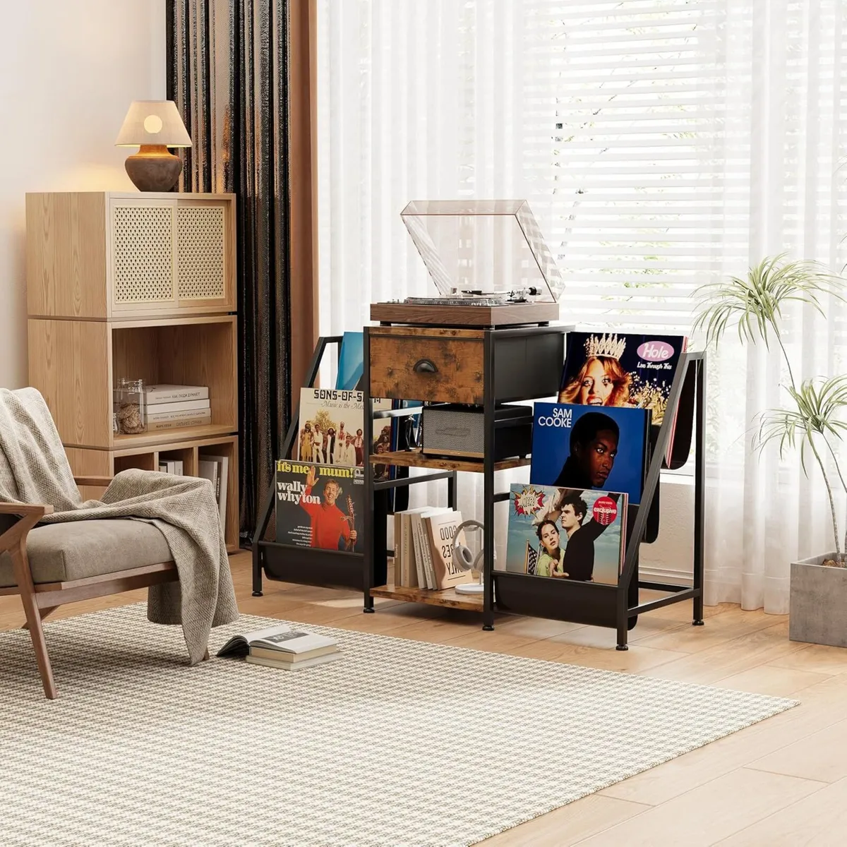 Vinyl Record Player Stand with 3-Tier Storage - Image 3