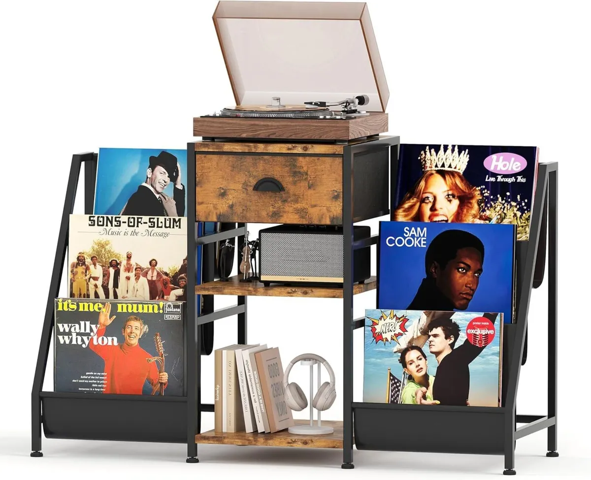 Vinyl Record Player Stand with 3-Tier Storage - Image 1