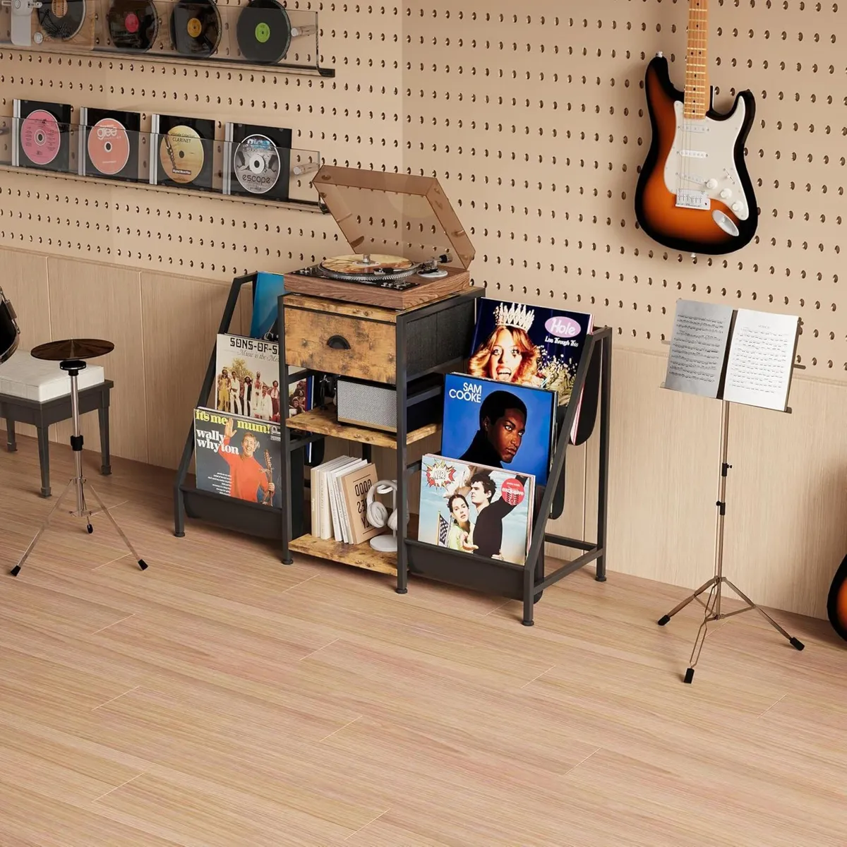 Vinyl Record Player Stand with 3-Tier Storage - Image 4