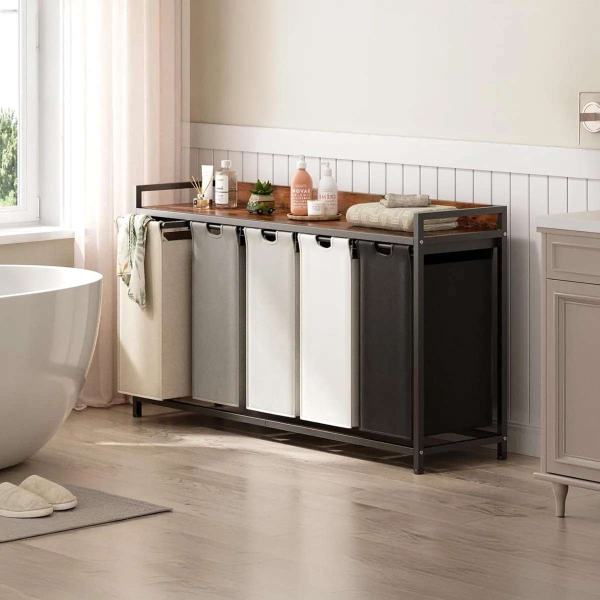 300L Laundry Basket 5 Compartments Hamper with - Image 2