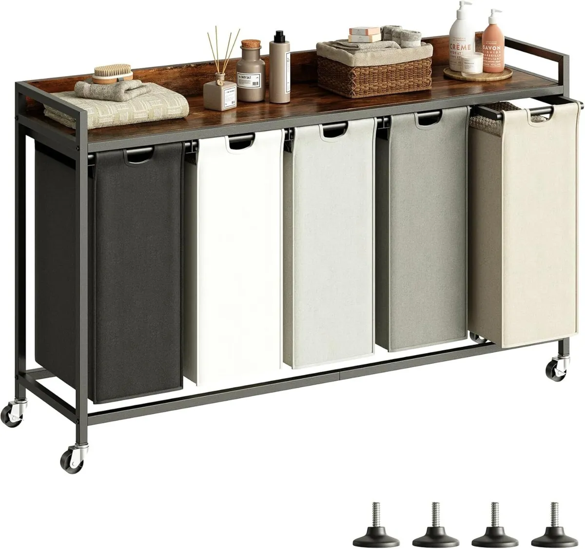 300L Laundry Basket 5 Compartments Hamper with - Image 1