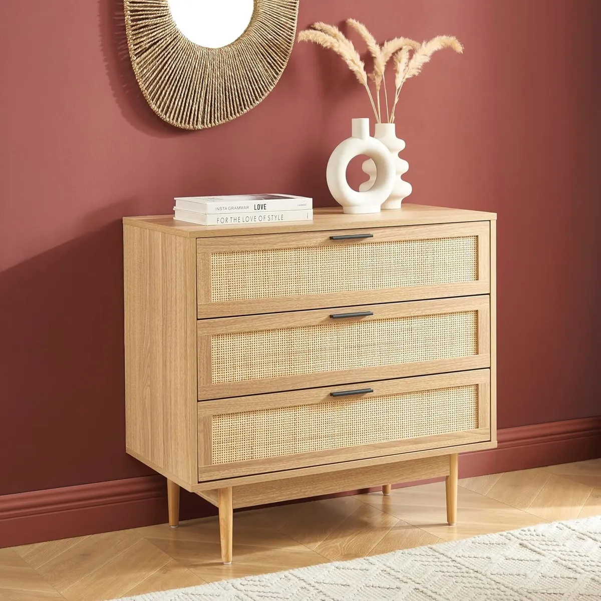 AMANA Chest of drawers oak effect and rattan cane - Image 2