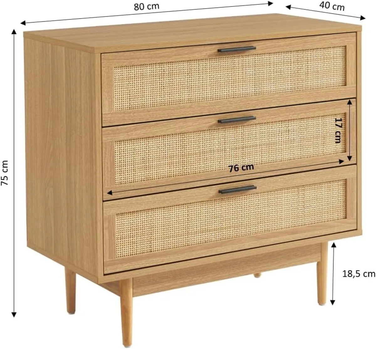 AMANA Chest of drawers oak effect and rattan cane - Image 3
