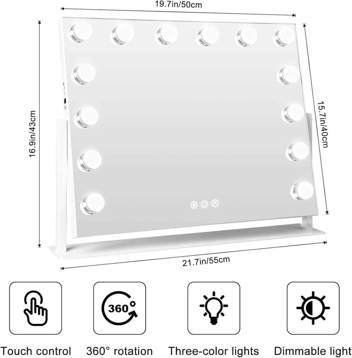 large Makeup Mirror with Lights 50 X 40cm Lighted - Image 2