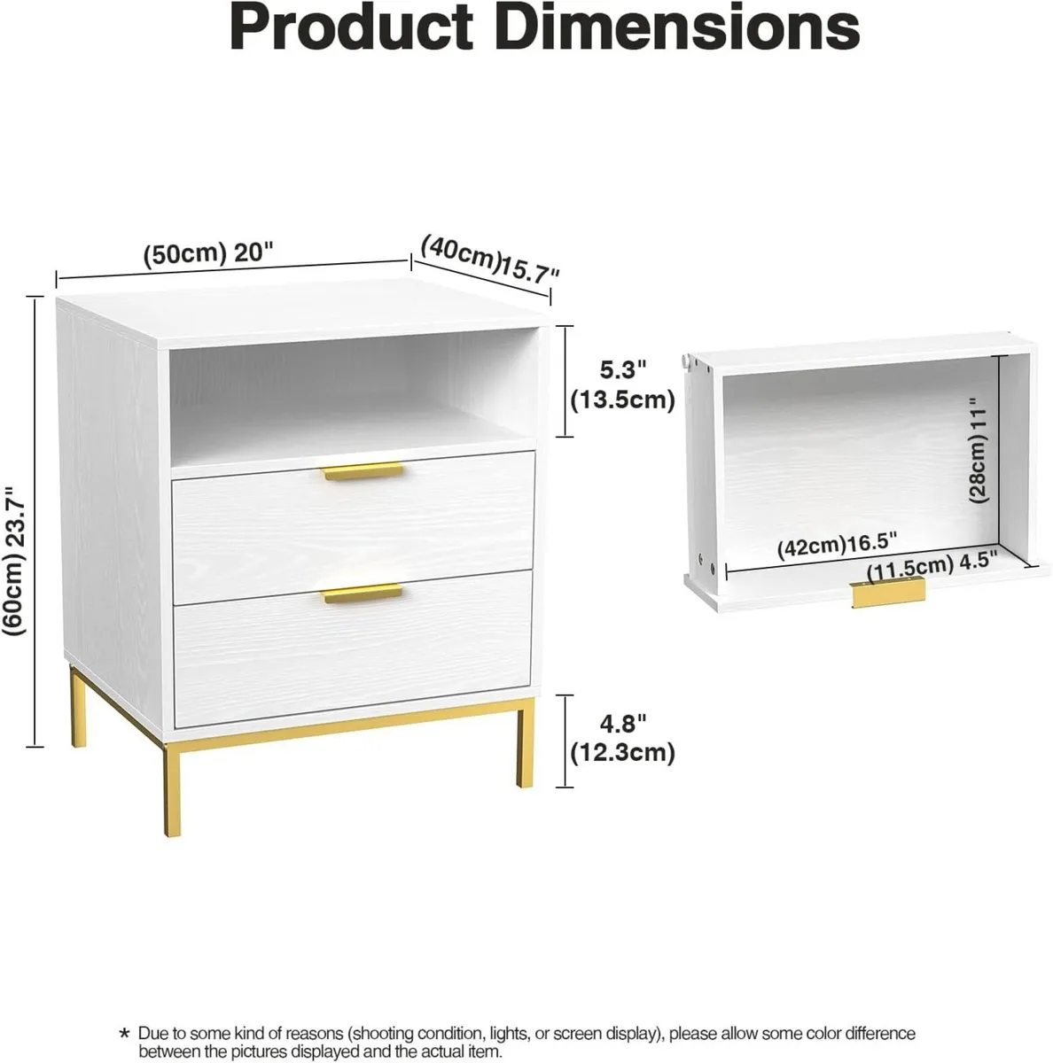 White Bedside Table with 2 Drawers Modern - Image 2