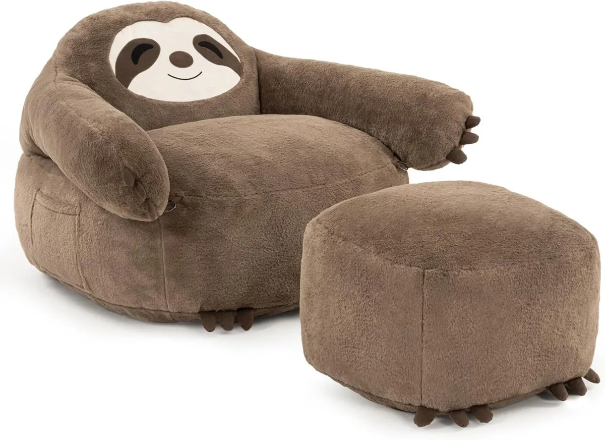 Bean Bag Chair Sloth with Footstool BeanBag - Image 1