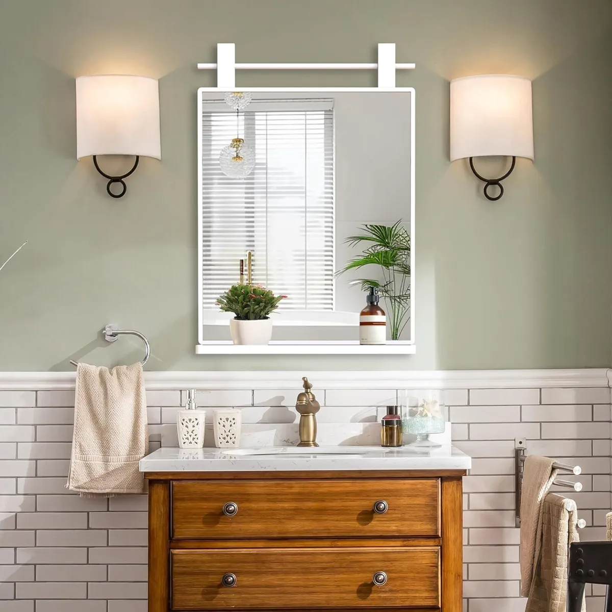 20x28 Bathroom Wall Mirrors with Shelf White - Image 1