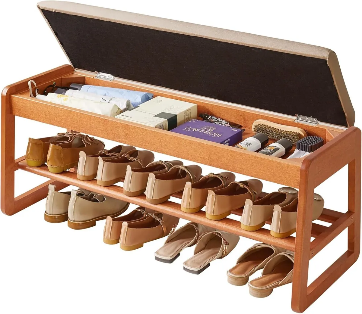 Shoe Bench with Cushion Storage Padded Seat - Image 1