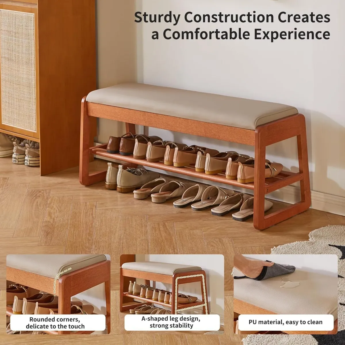 Shoe Bench with Cushion Storage Padded Seat - Image 4