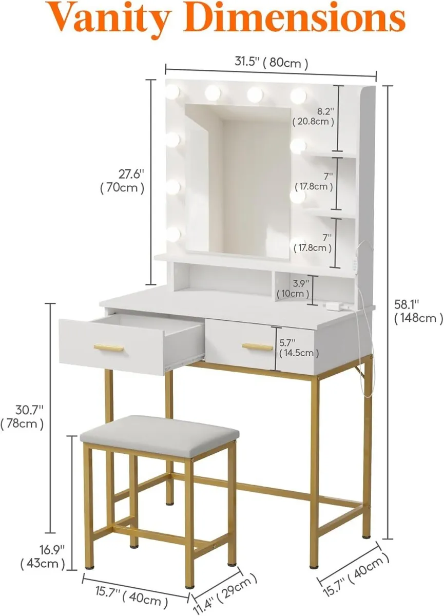 Vanity with Mirror and Lights Adjustable Color/Bri - Image 3